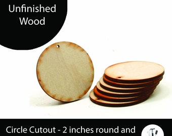 Unfinished Wood Circle Cutout - 2 inch in diameter and 1/8 inch thick with 1 2mm holes wooden shapes (CCWH06)