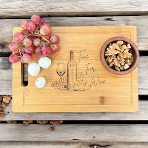 Engraved Bamboo Cheese Board - Personalized Charcuterie Board - Custom Wood Board with Wine and Cheese Designs,Motherday gift