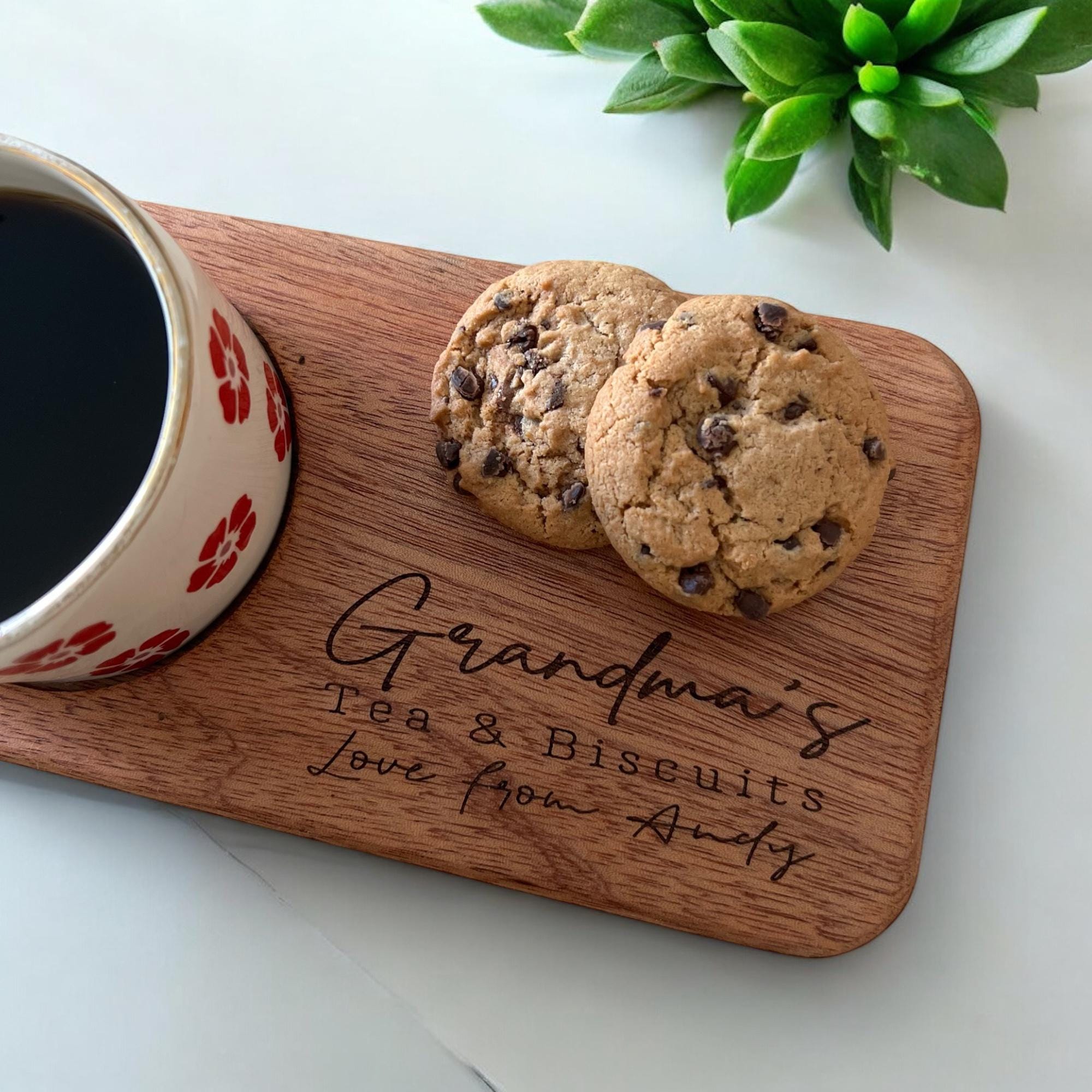Personalised Custom Engraved Natural wood Tea & Biscuit Board Serving Board Novelty Gift Birthday  Housewarming Wedding Motherday gift