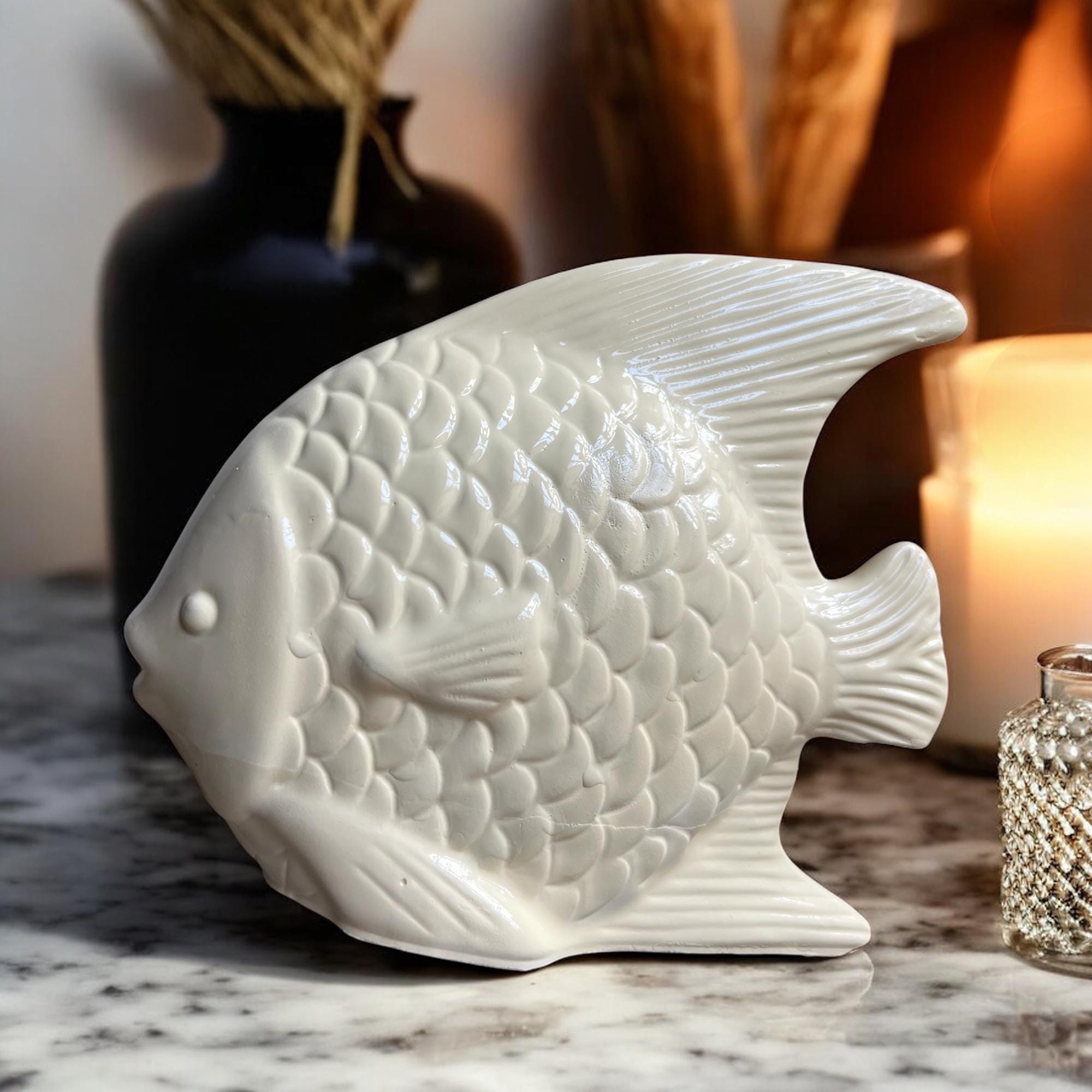Concrete Fish Decor for Minimalist & Modern Home | Golden Fish Gift for New Home, Mother | Table Decor, Nursery Accent
