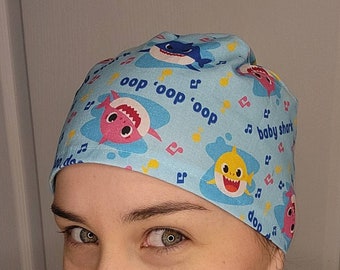 Unisex Scrub Cap/OR Hat for men and women made with licensed Pink Fong Baby Shark Fabric
