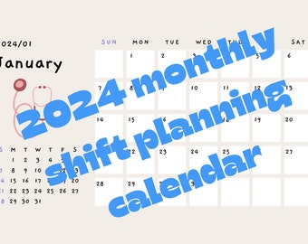 Medical Themed Shift Calendar 2024 - Minimalist cute printable calendar