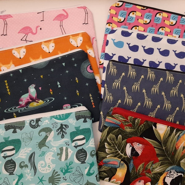 Animals! Parrot, Tucan, Fox, Otter, Whale, Fish, Flamingo, Giraffe Wristlet Zipper Bag for phone, keys, money, & going out!