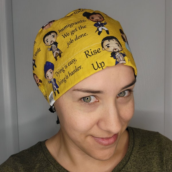 Ribbon tie back Scrub Cap/OR Hat for men and women - made with Hamilton the Broadway musical fabric