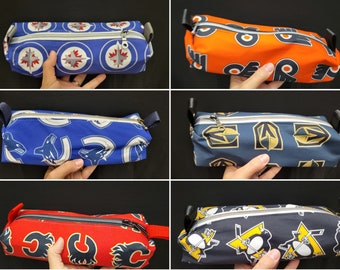 Boxy Pencil Case /Dopp Toiletry / Makeup bag ~ made with NHL Hockey Teams Fabric