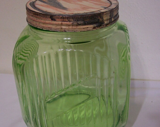 Hoosier Green Depression Glass Jar 64 Oz. Container With Lid. Etsy