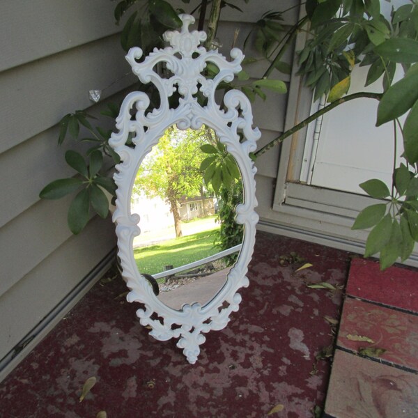 Wall Mirror Scrolls and Swirls White Frame Upcycled