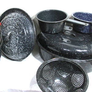 Enamel Kettle Black Speckled Vintage Choice of Roasters, Colanders or Pans