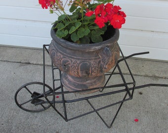 Metal Plant Stand Wheelbarrow Shape Iron