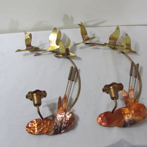 Candle Sconce Vintage Set of 2 Flying Geese with Cattails Man Cave Cabin Wall