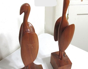 Heron Teak Wood Figures Set of 2 Vintage Modern Danish Mid Century Birds