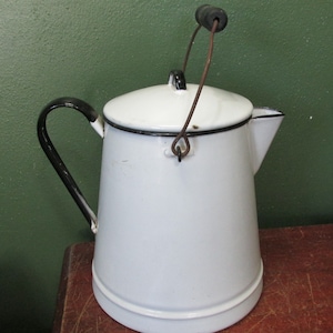 Enamel Coffeepot Large Black and White Primitive vintage 20 Cup Pot