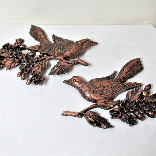 Bird Plaque Coppery Color Vintage Wall Decor Dart 1967 Set of 2