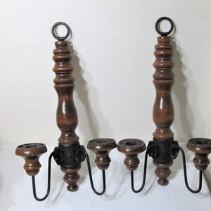 Candle Holder Sconce Set of 2 Vintage  Home Interior Wood and Metal