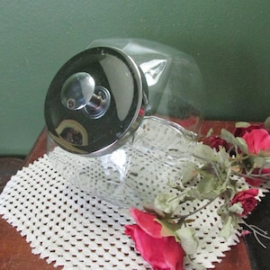 Glass Slant Jar and Chrome Lid Counter 1 Gallon Vintage Display Candy Cookie Container