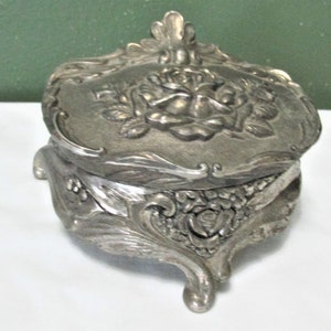 Art Nouveau Jewelry Box Vintage Metal Trinket Casket