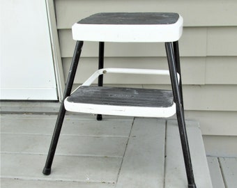 Cosco Metal Stool Vintage White Solid Sturdy Rubber Mat