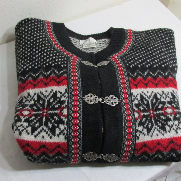 Norwegian Style Cardigan Sweater Vintage 100% Shetland Wool