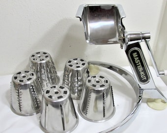 Salad Maker Chrome Stand and 5 Cutting Cones Vintage Stainless Steel Master Kut