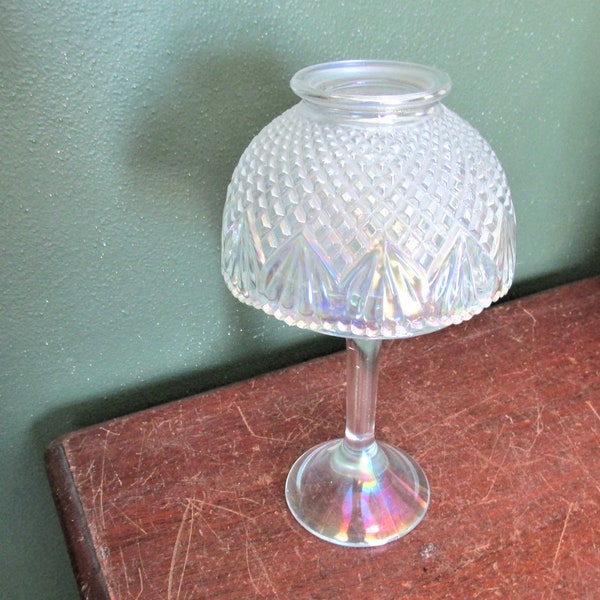 Iridescent Fairy Lamp L E Smith Vintage Candle Holder with Shade