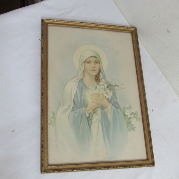 Picture Immaculate Heart of Mary Vintage Religious Image