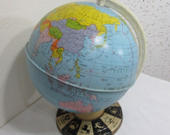 Tin Globe by Ohio Art Vintage Astrological Signs on Base