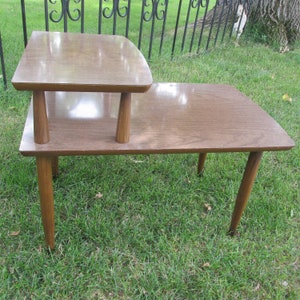 Step End Table Vintage 2 Tier Wood Mid Century Stand Modern Danish