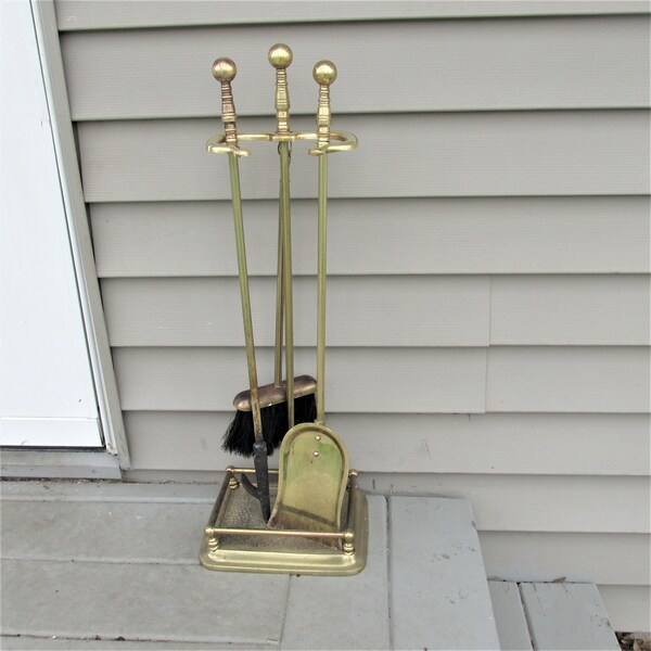 Antique Brass Fireplace Tool Stand Etsy