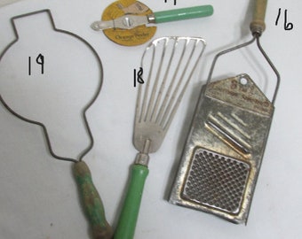 Green Wood Handle Utensils Choice of 1 Vintage Kitchen Tool