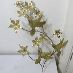 Metal Wall Sculpture Vintage Brass Look Flowers and Humming Birds