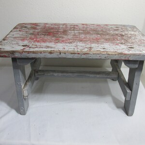 Primitive Wood Stool Rustic Vintage Paint Worn