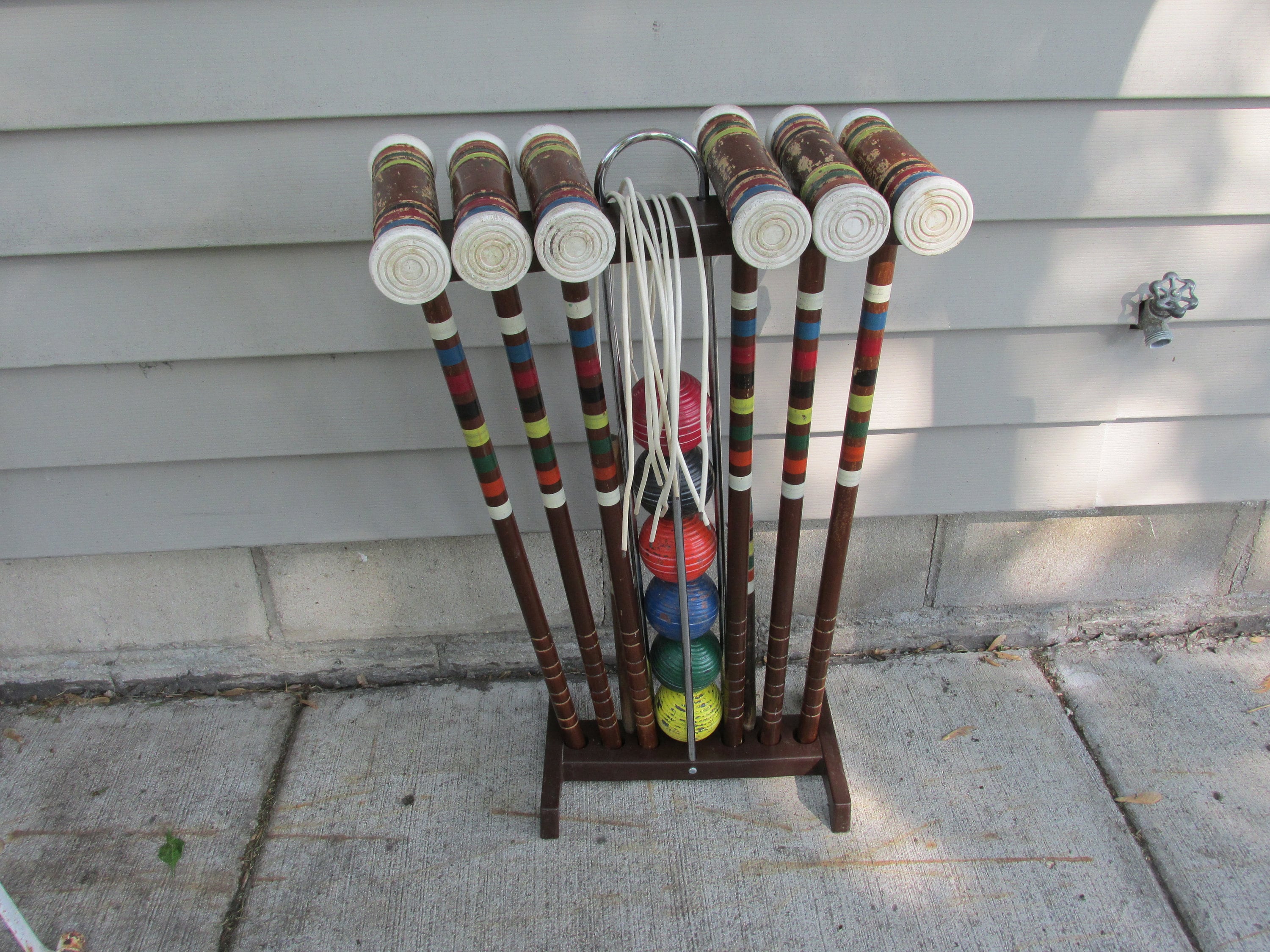 Wood Croquet Set with Stand 6 Vintage Mallets 6 Balls and Etsy