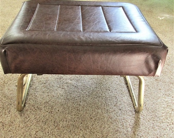 Adjustable Footstool Tilting Vintage Mid Century Brown Vinyl on Gold Metal Legs