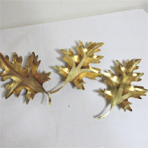 Metal Oak Leaves Wall Hanging Set of 3 Brass Colored Leaf Sculpture