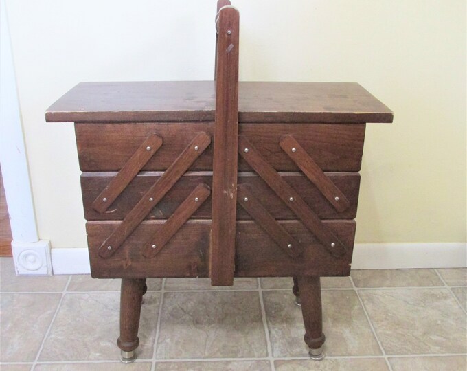 Expandable Wood Sewing Box Vintage Standing Chest Etsy