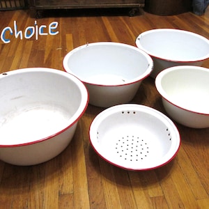 Enamel Basin Round Wash Tub Vintage Choice of White with Red Trim