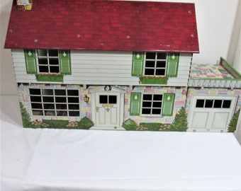 Tin Dollhouse Colonial 2 Story with Furniture Vintage Marx Toys