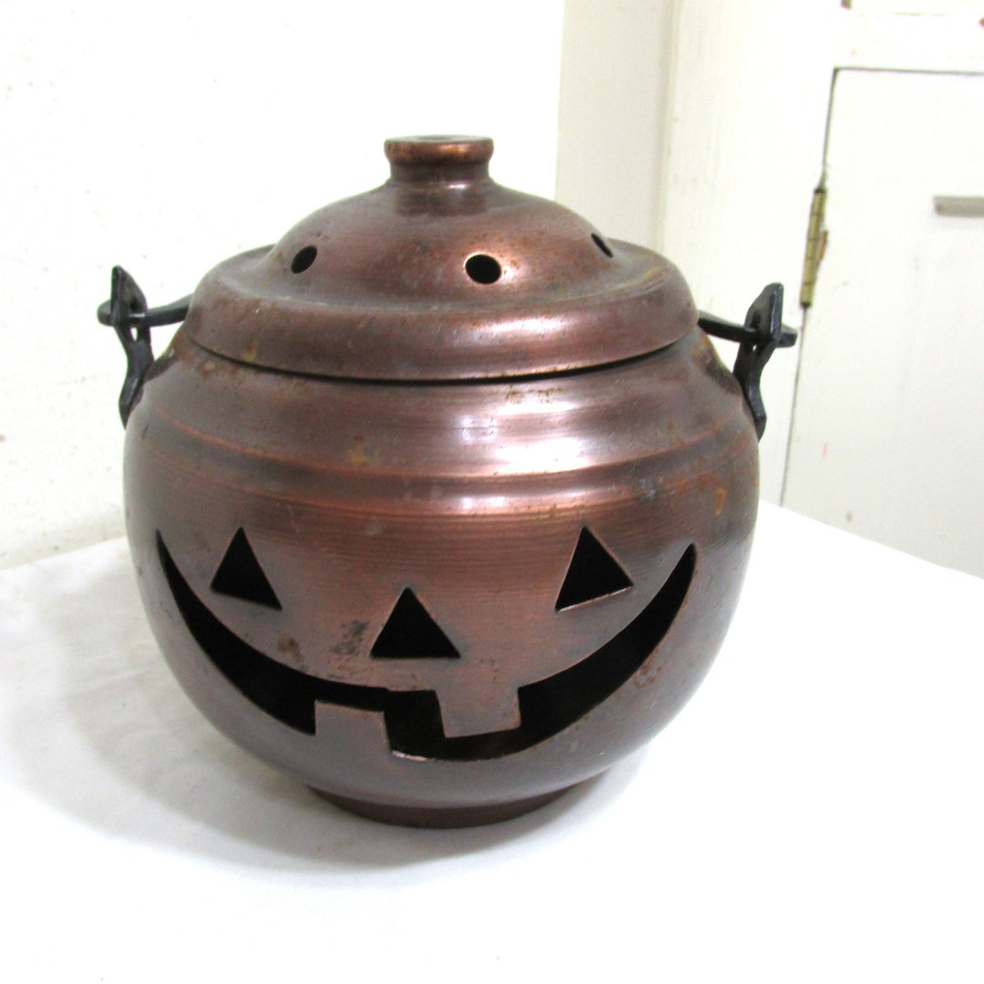 Metal Jack O Lantern Candle Holder Vintage With Lid Etsy