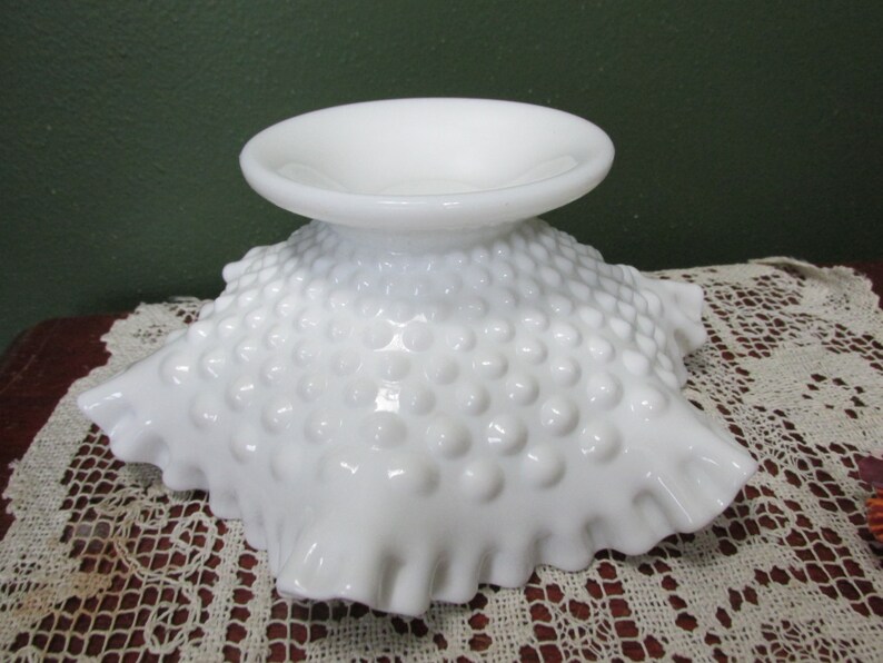 Fenton Milk Glass Pedestal Bowl 8 inch Hobnail