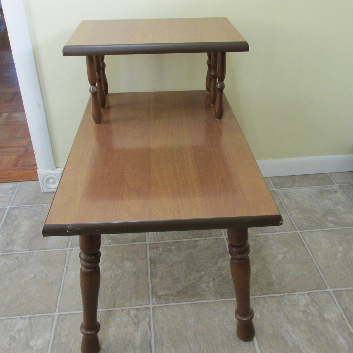 Step End Table Vintage 2 Tier Wood Mid Century Stand Etsy
