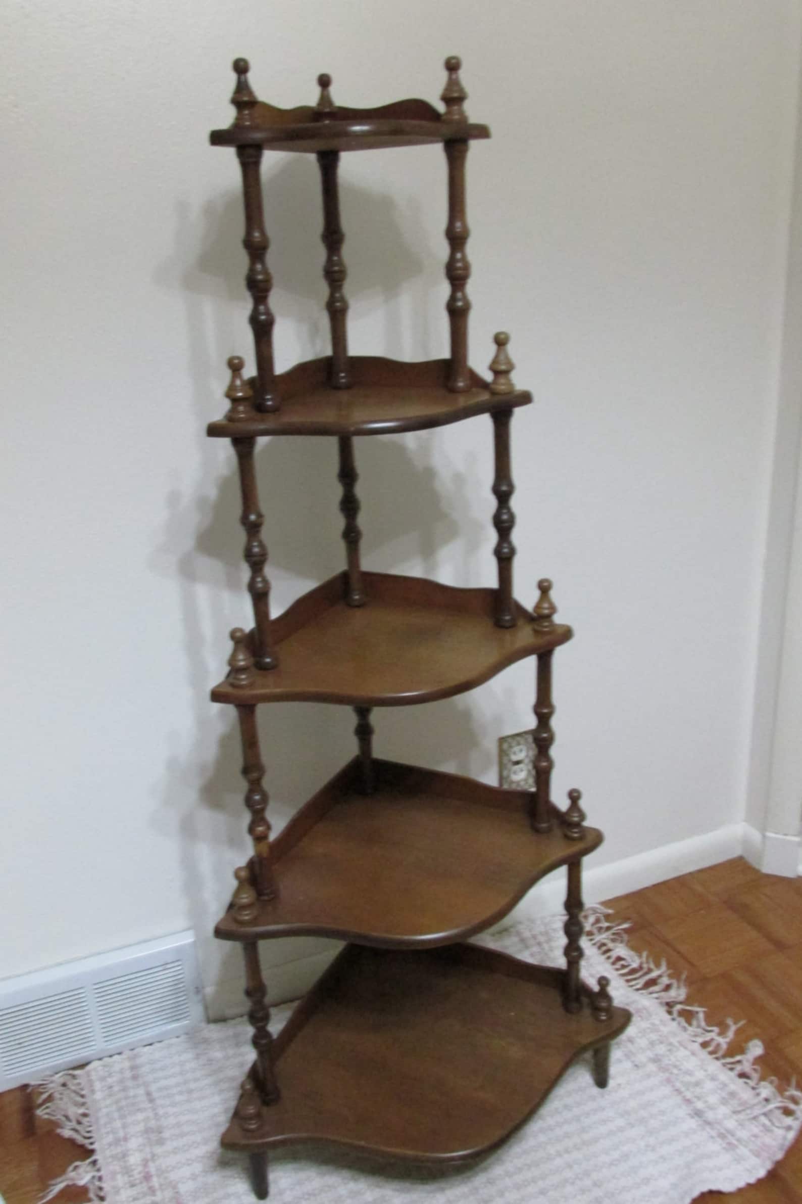 Corner Shelf Vintage Wood 5 Tier Stand Assemble Required Etsy