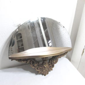 Frameless Mirror Shelf Half Round Attached Vintage Ornate Original Gold image 5