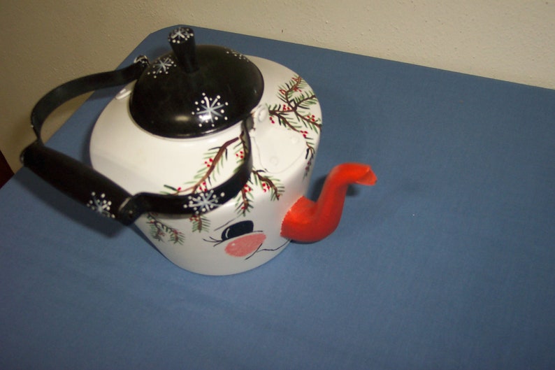Tea Pot Hand Painted Snowman Tea Kettle OOAK Etsy