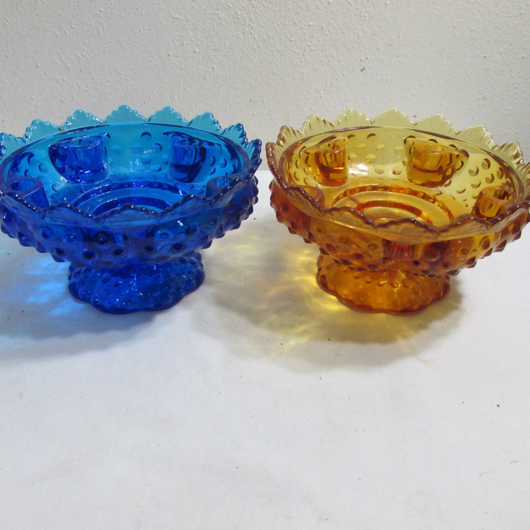 Fenton Candle Holder Creative Bowl Vintage Choice Amber or Cobalt Hobnail Etsy