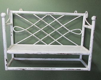 Shelf Bamboo White Vintage Upcycled Distressed Decorative Storage