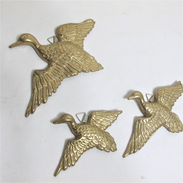 Brass Flying Ducks Set of 3 Small Vintage Wall Hanging Birds