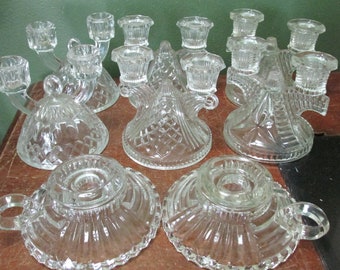 Double Candleholders or Finger Loop Chamberstick Choice of Vintage Clear Glass Elegant