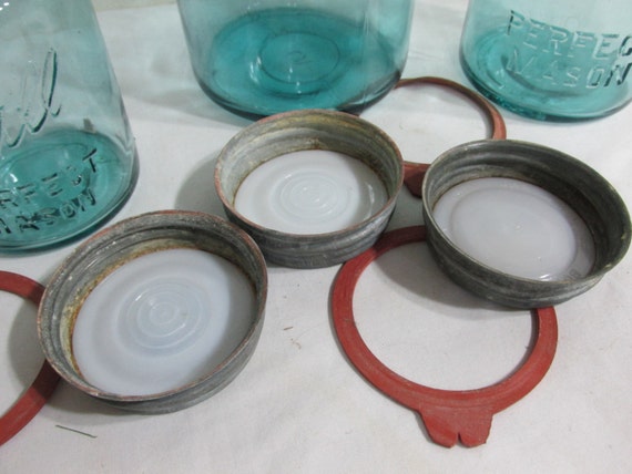 Ball Mason Jars Vintage Blue Quart Canning With Zinc Lids and