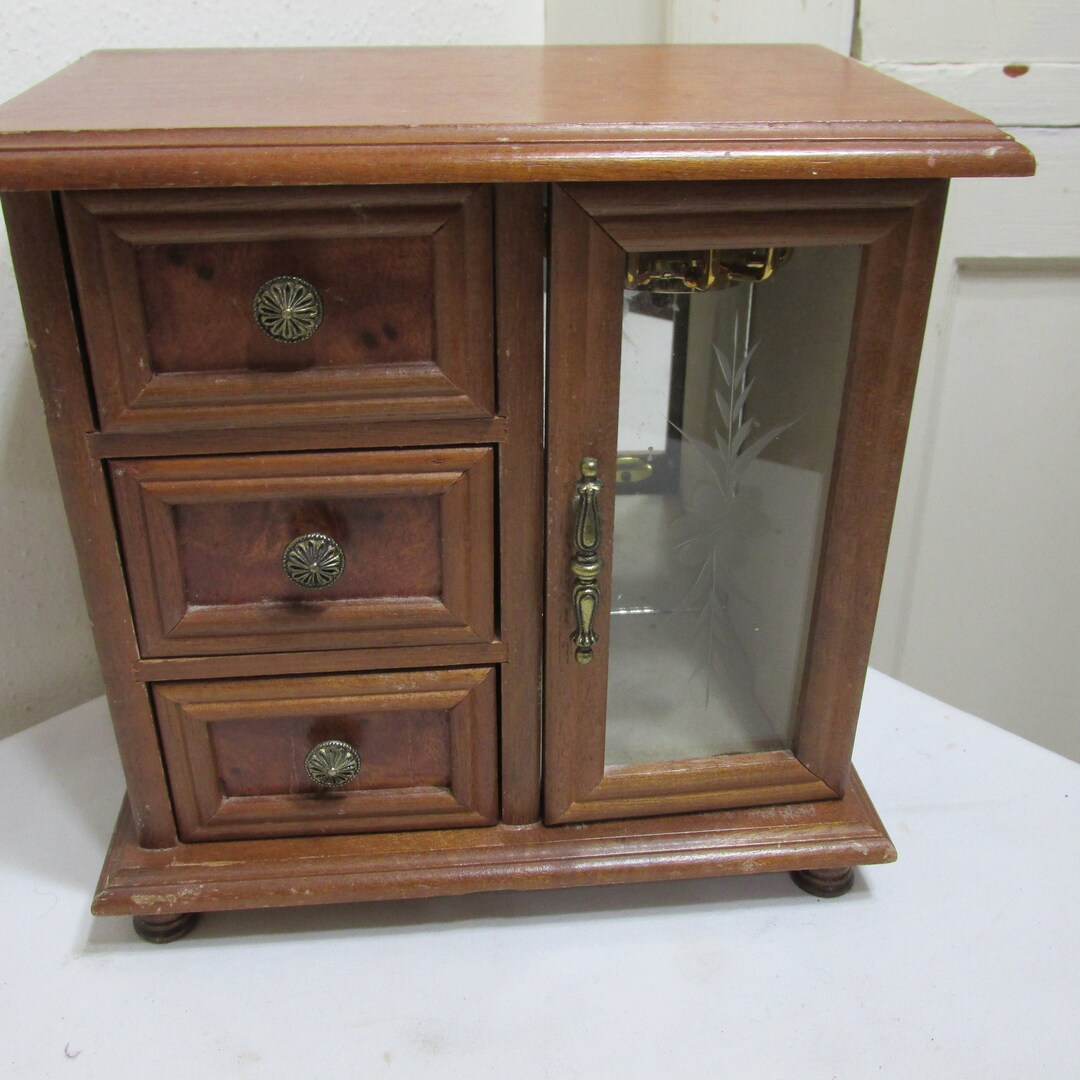 Jewelry Box Wood Vintage Small with 3 Drawer and A Door Etsy
