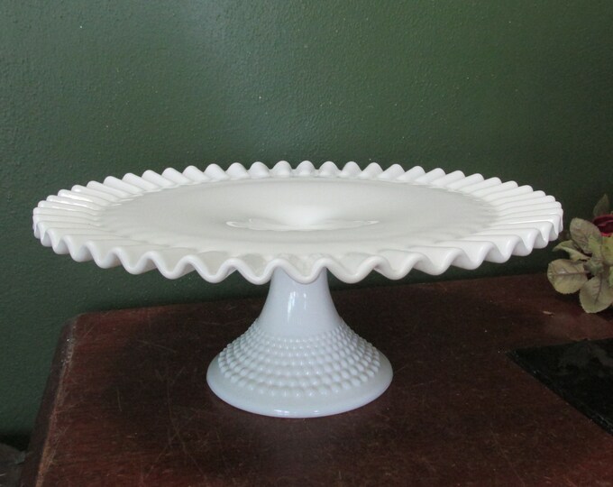 Fenton Cake Stand Vintage Milk Glass Hobnail Pedestal Plate Weddings Etsy
